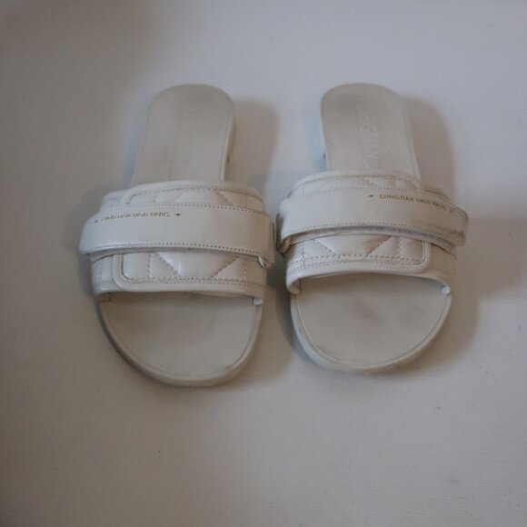 Womens Christian Dior Cannage Revolution White Leather Slide Sandal 37 Eur/US 7 - Picture 1 of 9